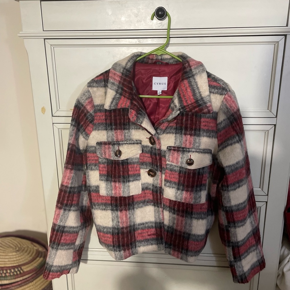 Cyrus Red and Black Pea Coat Warm Wool Blend